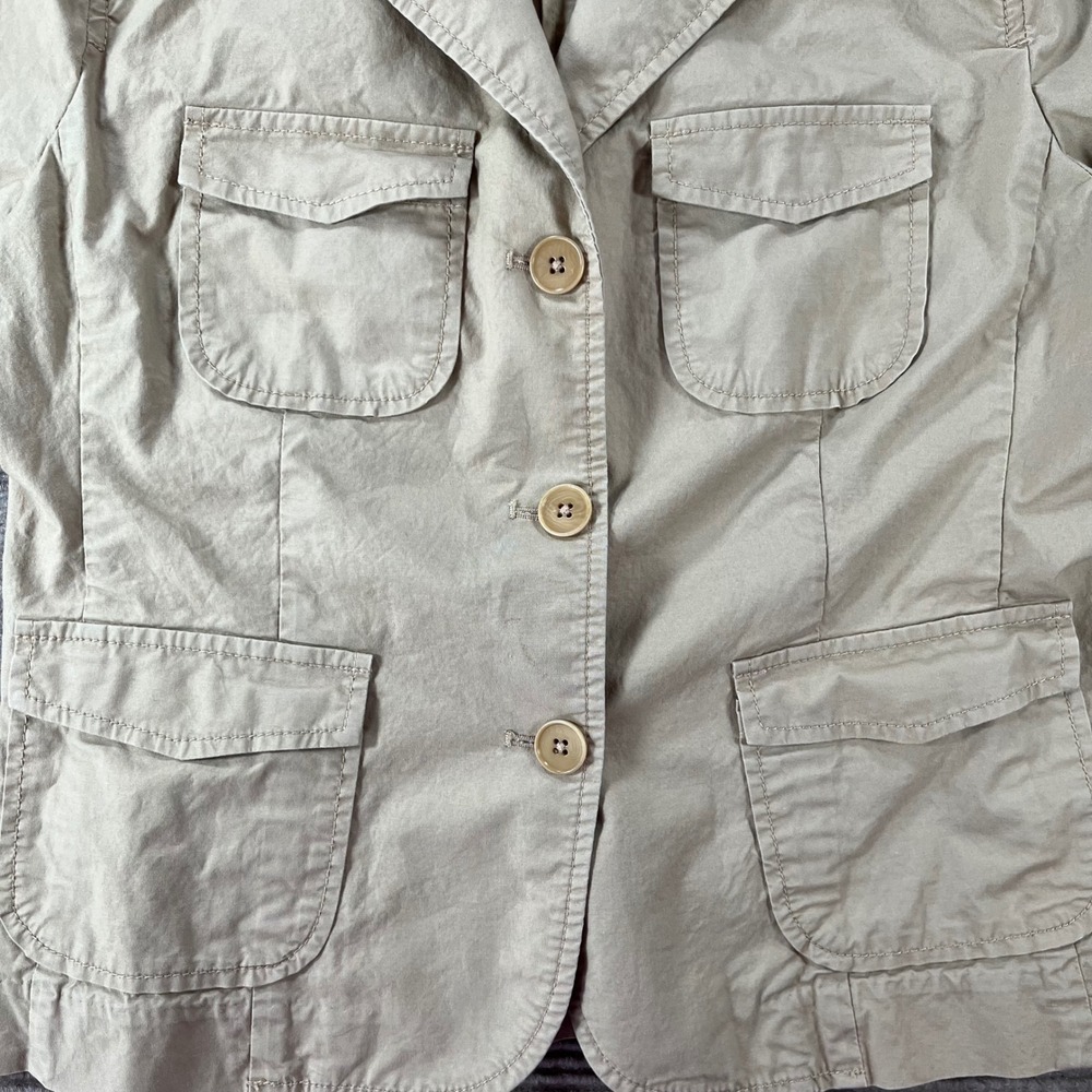 Talbots Petites Tan Khaki Cotton Utility Blazer Safari Jacket 4-Pocket Size 8P - Picture 3 of 9
